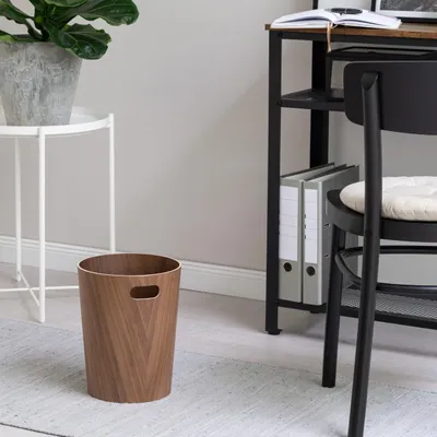 Productafbeelding van Prullenbak van walnoothout, 9 liter, moderne afvalbak voor het kantoor
