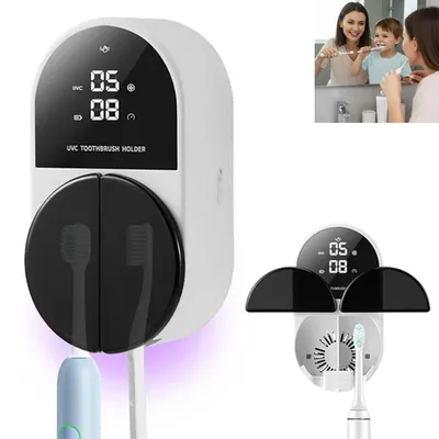 Produktbild von UV Zahnbürstenhalter mit Sterilisator, automatischer Sensor Deckel, Zahnbürsten Desinfektion, USB-C, Bad Organizer für 2 Bürsten