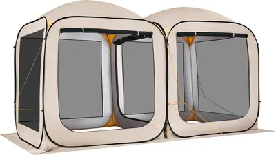 Zdjęcie produktu dla Namiot kempingowy SucceBuy 365,76x182,88 cm, wysuwany namiot 2 w 1, przenośny namiot imprezowy z torbą transportową, siatkowymi ścianami bocznymi i palikami, idealny do ogrodu, patio i aktywności na świeżym powietrzu, beżowy
