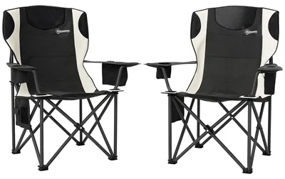 Produktbild von 2er Set Faltstuhl faltbar Campingstuhl mit Armlehnen Getränkehalter Kopfstütze Kühltasche Schwarz