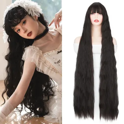 Immagine prodotto di Parrucca cosplay nera con frangia, 100 cm, riccia