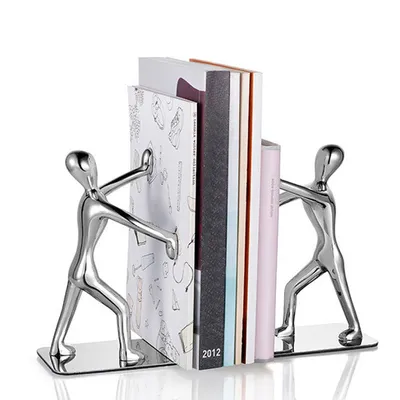 Produktbild von Figur-Buchstützen aus Edelstahl,Rutschfeste Bücherregale, langlebige und dekorative Halter für Bücher und Akten, Paar