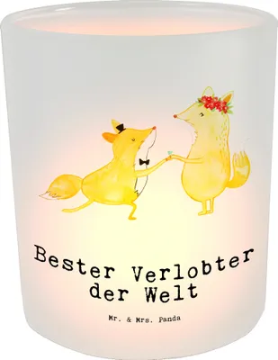 Produktbild von Mr. & Mrs. Panda Kerzenhalter Fuchs Bester Verlobter der Welt - Transparent - Geschenk, Glas, Windlicht, Geschenkidee, Teelichthalter, Verloben, Ehe, Mann, Hochzeit