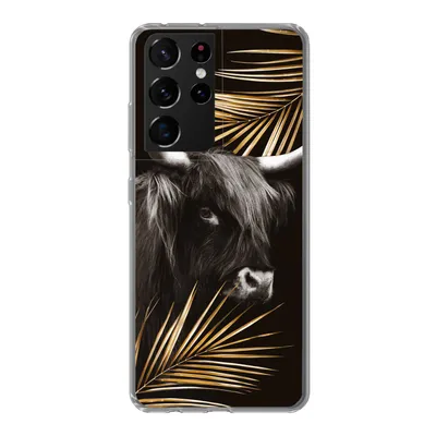 Produktbild von MuchoWow® Handyhülle Schutzhülle Hülle für Samsung Galaxy S21 Ultra Schottischer Highlander - Blätter - Gold Silikon Softcase Handy Hülle - Mobiltelefon