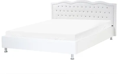 Zdjęcie produktu dla BELIANI Łóżko białe  180 x 200 cm ze stelażem ozdobne wezgłowie z kryształkami i ćwiekami