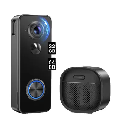 Image de sonnette vidéo 2K avec caméra wifi avec batterie 2,4GHz WLAN 32&64GB carte mémoire
