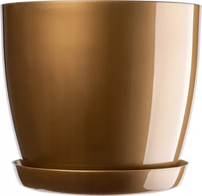 Image de KADAX Pot de fleurs en plastique "Agen", pot avec soucoupe. Pot à plantes, 14 cm, or, 1 pièce