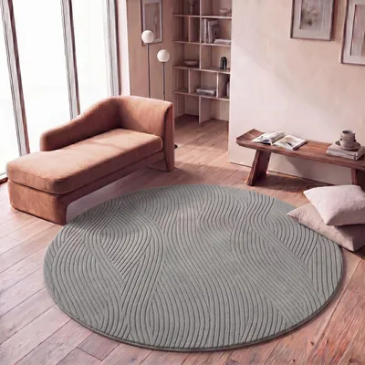 Produktbild von TT Home Wohnzimmer Teppich Schlafzimmer Hochflor Waschbar Skandinavisches Design Geometrisch Abstrakt Boho Stil Einfarbig 3D Größe 160 cm Rund