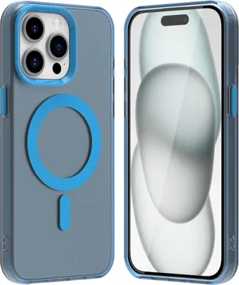 Image de Coque pour iPhone 15 Pro, compatible MagSafe, fine coque semi-transparente matte antichoc Bleu