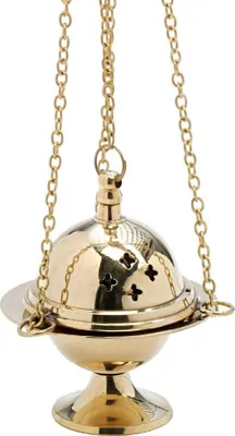 Produktbild von Rauchfass mit Kette 15cm Innenschale Weihrauchgefäß Messing Gold Deko Neu 7587