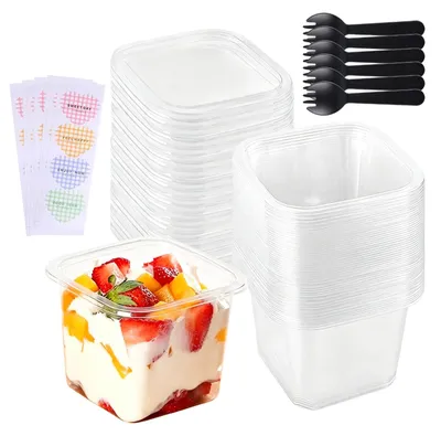 50 Dessertbecher 420 ml mit Deckel & Löffel, transparent