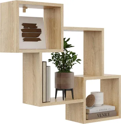 Produktbild von Skandinavisches Hängeregal in Sonoma-Eiche – Modernes Wandregal für Bücher & Deko, 71 × 78 cm, minimalistisches Design, Wohnraumfreundlich