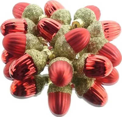 Produktbild von Weihnachtsanhänger Eicheln Christmas Red rot Ø 3 cm aus Glas - 12er Set