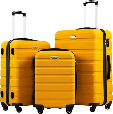 Produktbild von Hartschalen-Koffer Trolley Roll-Reisekoffer Boardcase Handgepäck mit TSA-Schloss und 4 Rollen (Zitronengelb, Kofferset)