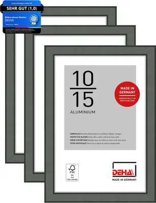 Produktbild von DEHA Design Aluminium Portraitrahmen, Bilderrahmen 3er SET Boston, 10x15 cm, Contrastgrau