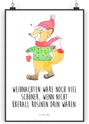 Produktbild von Mr. & Mrs. Panda Bild Fuchs  Schlittschuhe DIN A5 - Weiß - Geschenk, Weihnachtsbaum, Tannenbaum, Weihnachten, drucke, Weihnachtsmann, Winter, wanddeko, Wandbild, Plakat