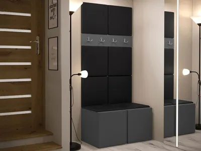 Obrázok produktu pre Stena do predsiene s čalúnenými panelmi 42x42 SELAND 4 - grafitová / čierna