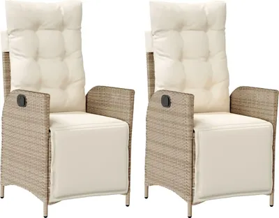 Immagine prodotto di vidaXL Poltrona da giardino con poggiapiedi 2 pz. Regolabile in Poly Rattan beige