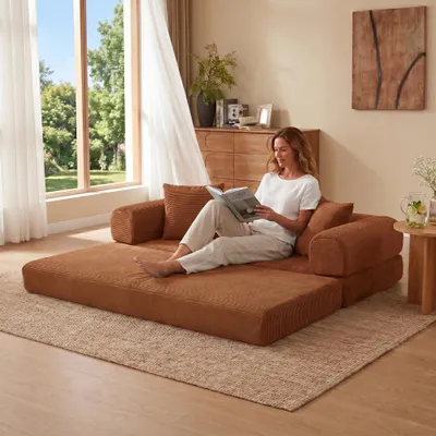 Produktbild von LVHOM 2-in-1 Schlafsofa Faltbar Cord, Bodensofa ohne Montage, Gästebett Sofabett für Wohnzimmer & Jugendzimmer, 195x89x59, Terracotta