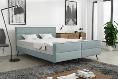 Produktbild von Polsterbett Doppelbett CREMONA 200x200cm Stoff Gemma Eisblau ohne Matratze