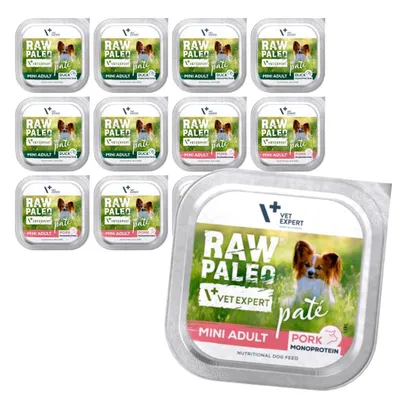 Produktbild von Raw Paleo Pate Mini Adult 12x150g Monoprotein-Nassfutter Pastete Für ausgewachsene Hunde kleiner Rassen mit Schweinefleisch und Ente