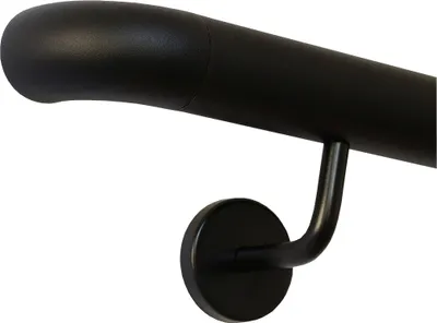 Produktbild von Handlauf schwarz pulverbeschichtet V2A Edelstahl Geländer innen außen wetterfest beständig 60 cm mit 2 Halter Bogen zur Wand