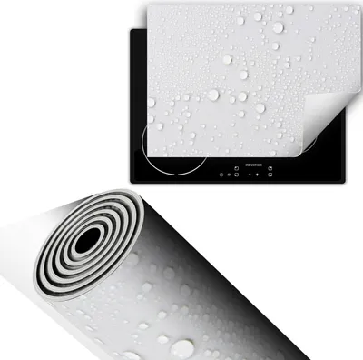Produktbild von Herdabdeckplatte 70x52 cm Glaskeramikkochfeld Abdeckung Anti Rutsch Matte Aufrollbar, Weiß Tropfen