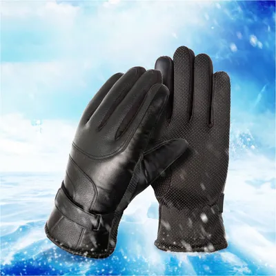 Produktbild von Kunstleder isoliert Mnner Winter Telefon Handschuhe schwarz