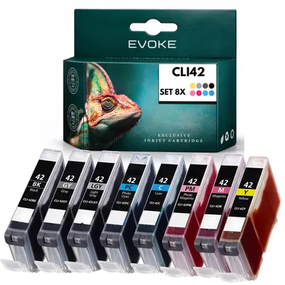Produktbild von Evoke kompatible Tinte für Canon CLI-42 CLI42 8x Foto:Schwarz,Cyan,Magenta,Gelb,Fotocyan,Fotomagenta,Grau,Hellgrau 112 ml PIXMA PRO-100 PRO-100S