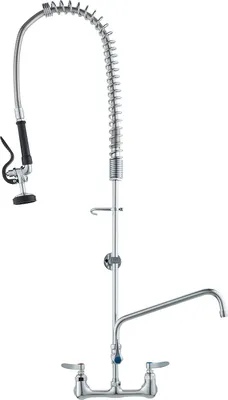 Produktbild von VEVOR Kommerzieller Wasserhahn mit Vorspülbrause, 111 cm Höhe, 203 mm Mitte, 305 mm Schwenkauslauf, Wandmontage Küchenspülenhahn, Messingkonstruktion mit Ausziehbarer Brause, für 1/2/3-Fach-Spüle