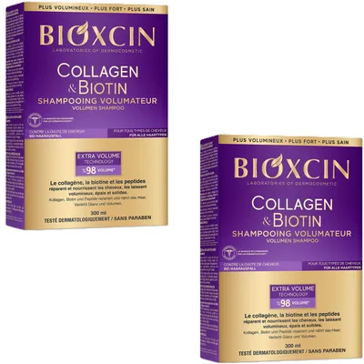 Produktbild von Bioxcin Collagen & Biotin Volumen Shampoo 2x300ml Doppelpack – Für Dickeres, Stärkeres & Fülligeres Haar – Gegen Haarausfall – Alle Haartypen