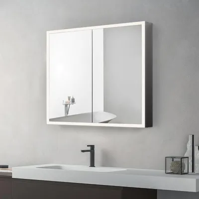 Produktbild von LED Spiegelschrank 80x70 cm, Alukorpus schwarz, Glasböden, Schalter, IP44