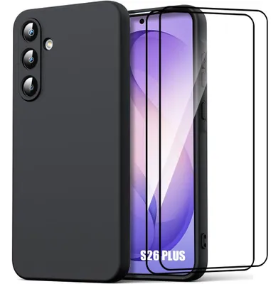 Image de Coque + 2 Verres Trempés pour Samsung Galaxy S26 Plus, Protection Silicone Doux Ultra Slim Anti-Rayures Antichoc Noir