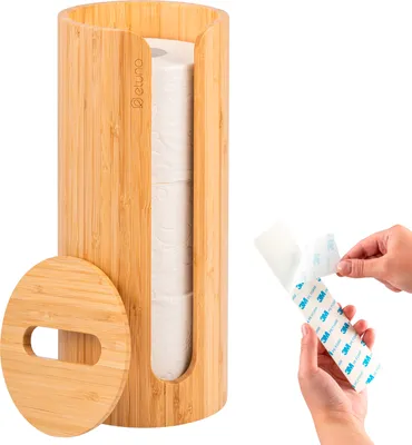 Produktbild von eluno Toilettenpapier Aufbewahrung für 3 Ersatzrollen rund aus Bambus