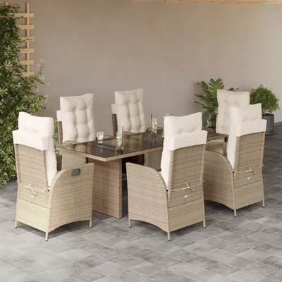 Imagen del producto de Maison Exclusive: Juego de comedor de jardín de 7 piezas con cojines, color beige, fabricado en polirratán