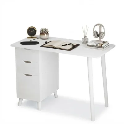 Image de Bureau d'ordinateur blanc avec tiroirs, bureau de style scandinave, bureau de style loft pour l'école