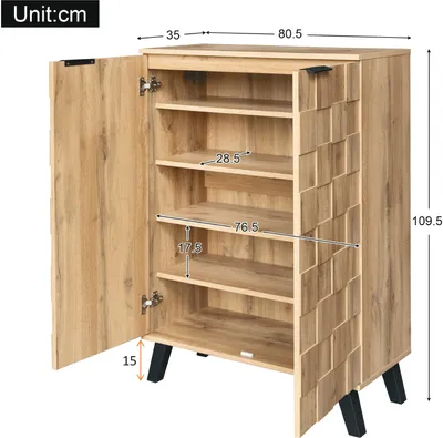 Produktbild von okwish Schuhschrank Schuhbank mit verstellbaren Einlegeböden und 5 Fächern, Schuhkommode aus Rattan mit Massivholzfüße, 80,5 x 35 x 109,5 cm, Natur