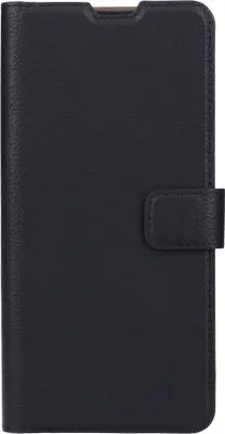 A black flip case for a smartphone, shown closed.