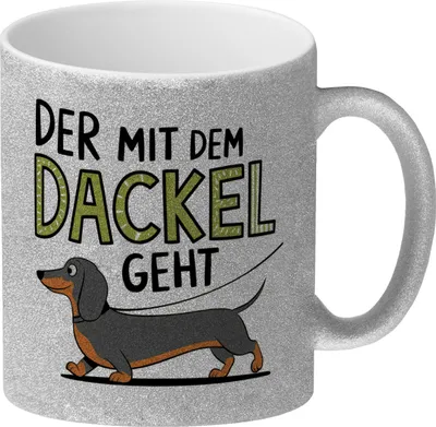 Produktbild von Pummeliger Dackel - Der mit dem Dackel geht Glitzer-Kaffeebecher