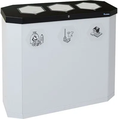 Produktbild von Abfallsammler mit Edelstahl-Einwurfklappe | 3x45 Liter, HxBxT 83x95x35,5cm | Eisenglimmer