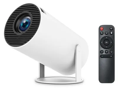 Obrázok produktu pre Mini projektor HY300PRO pre študentské internáty, rozlíšenie 1280 × 720p, integrovaný systém Android 11.0, automatická korekcia skosenia, uhol projekcie 0°–180°, svietivosť 160 ANSI lúmenov, verzia Android podporujúca formát AV1, s diaľkovým ovládačom