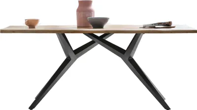 Produktbild von TPFLiving Tisch 180x100 cm Platte Wildeiche geölt, Gestell Metall Platte natur, Gestell antikschwarz