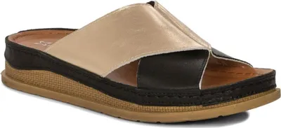 Produktbild von Damen Schuhe aus Naturleder in Schwarz Gold mit offener Zehenpartie Weite F 1/2