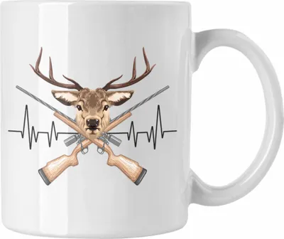 Produktbild von Trendation - Reh Jagd Herzschlag Tasse Geschenk für Jäger Hobby Geschenkidee (Weiß)