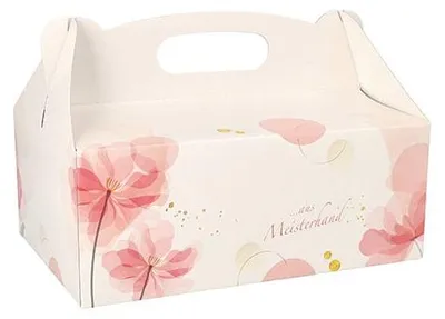 Produktbild von Gebäck-Kartons, Pappe eckig 23 cm x 16 cm x 9 cm rosé mit Tragegriff