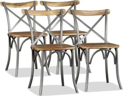 Produktbild von Esszimmerstühle 4 Stk. Mangoholz Massiv und Stahl-Kreuzlehne