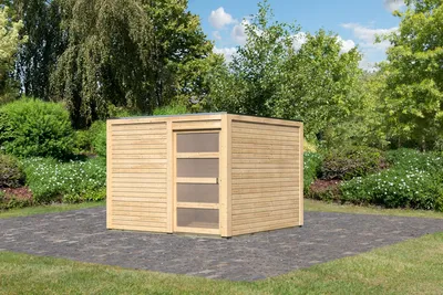 Produktbild von Karibu Gartenhaus Gerätehaus Qubic 2 naturbelassen 276x276x214 cm