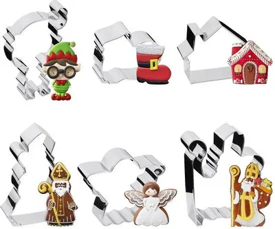 Produktbild von Kerstmann-Koekjesvormpjes-Set aus Edelstahl, 6 Stück, groß, für das Backen von Christstollen und Weihnachtsgebäck