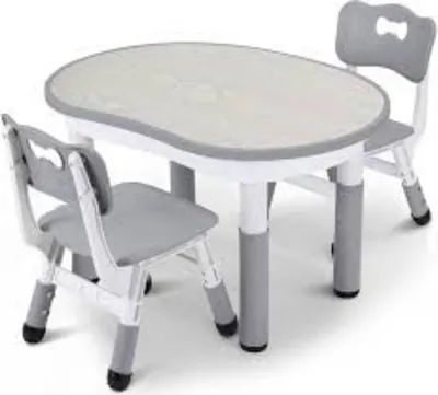 Zdjęcie produktu dla Stolik dla dzieci z regulacją wysokości i 2 krzesełkami - Stolik do zabawy i aktywności - Blat do wycierania - Ergonomiczny - Dla dzieci w wieku 2-10 lat - Jasnoszary