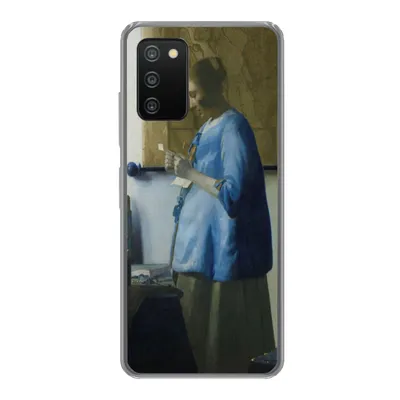 Produktbild von MuchoWow® Handyhülle Schutzhülle Hülle für Samsung Galaxy A03s Frau in Blau liest einen Brief - Gemälde von Johannes Vermeer Silikon Softcase Handy Hülle - Schutz